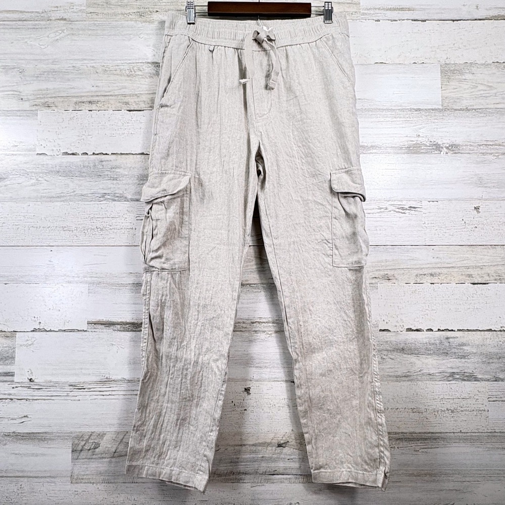 Porter & Ash Cargo Pants Mens 32x27‎ Beige Linen Blend Slim Fit Utility Granola